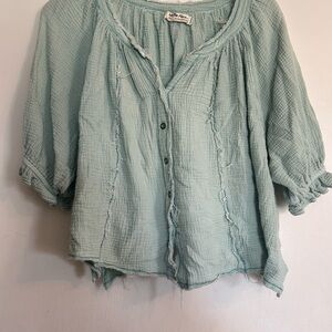 We The Free Textured Light Blue Blouse